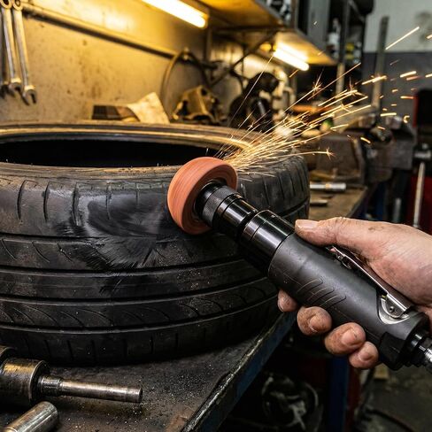 MEANLIN MEASURE Air Tire Repair Polish Patch Tools Include 2500rpm Low Speed Air Tire Buffer Tire Inner Liner Scrapper Patch Roller Tungsten Steel Buffing Wheel 42mm 55mm for Tire & Rubber Maintenance in Kuwait