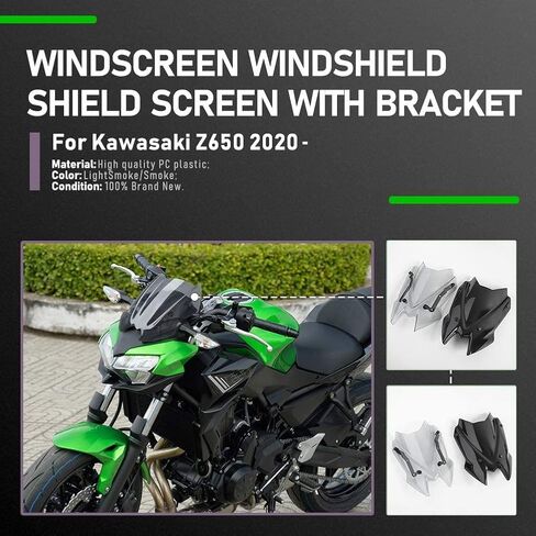 دراجة نارية بجولة الزجاج الأمامي الزجاج الأمامي Flyscreen هدية تدفق الهواء منحرف الرياح قناع حماة ل K.awasaki Z650 Z-650 Z 650 الملحقات 2020 2021 2022 2023 20 21 22 23 (الدخان) in Kuwait