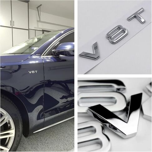 V8T Emblem for AUD Car Styling Fender Side Badge Discharge Logo Sticker (Silver) in Saudi Arabia