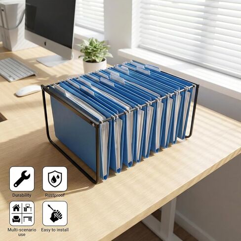 Hanging File Folder Frame Set of 2, 17 Inch Metal Desk Hanging File Folders Organizer Holder, Adjustable Hanging File Folder Rack for Desktop Organizer in Saudi Arabia