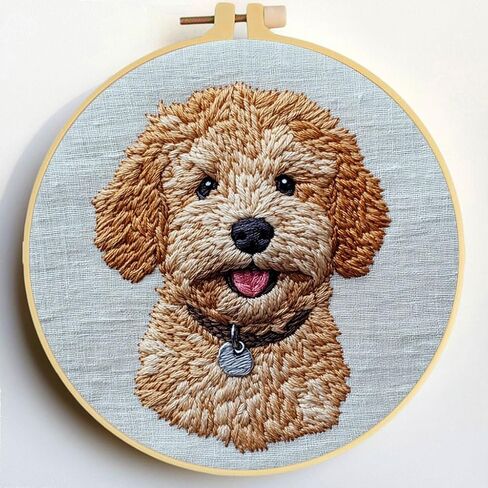Punch Needle Kits Golden Doodle Dog Embroidery Starter Set with Hoop Easy for Beginners DIY Stress Relief Handmade Craft Hobby and Home Decor 20x20cm-3 in Saudi Arabia