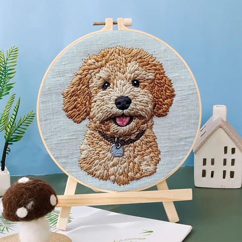 Punch Needle Kits Golden Doodle Dog Embroidery Starter Set with Hoop Easy for Beginners DIY Stress Relief Handmade Craft Hobby and Home Decor 20x20cm-3 in Saudi Arabia