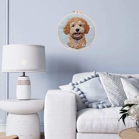 Punch Needle Kits Golden Doodle Dog Embroidery Starter Set with Hoop Easy for Beginners DIY Stress Relief Handmade Craft Hobby and Home Decor 20x20cm-3 in Saudi Arabia