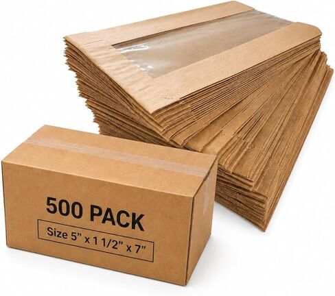 Sowelu Bakery bag with window 5x1.5x7 Inches 500/Case Brown Kraft Paper Grease Resistant for Cookies or other Pastries in Saudi Arabia