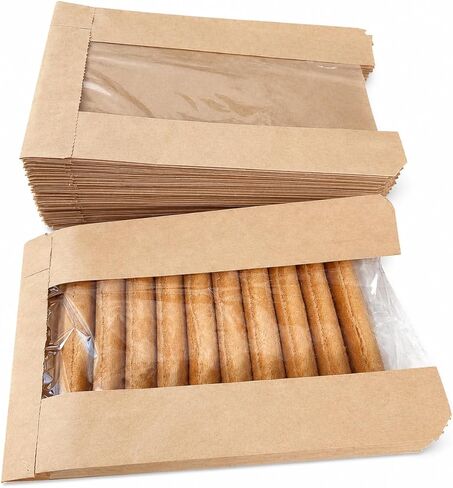 Sowelu Bakery bag with window 5x1.5x7 Inches 500/Case Brown Kraft Paper Grease Resistant for Cookies or other Pastries in Saudi Arabia