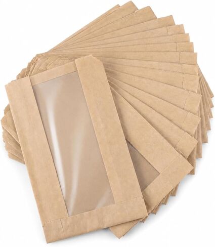 Sowelu Bakery bag with window 5x1.5x7 Inches 500/Case Brown Kraft Paper Grease Resistant for Cookies or other Pastries in Saudi Arabia