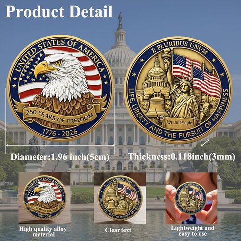 250th Anniversary Commemorative Coins - American Eagle & Statue of Liberty Commemorative Coin, Durable Metal Anniversary Coins, America 250th Merchandise for Celebration & Gifting(1776-2026) in Saudi Arabia