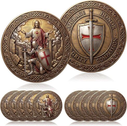 10 Pcs Knight Templar Prayer Coin Knight Templar Challenge Coin with Sword Cross Shield Design, Faithful Metal Gift for Collectors Courage Christian Religious Gift in Saudi Arabia