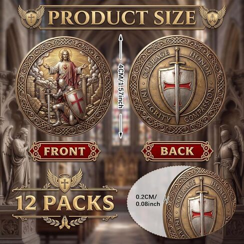 10 Pcs Knight Templar Prayer Coin Knight Templar Challenge Coin with Sword Cross Shield Design, Faithful Metal Gift for Collectors Courage Christian Religious Gift in Saudi Arabia