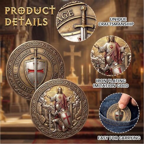 10 Pcs Knight Templar Prayer Coin Knight Templar Challenge Coin with Sword Cross Shield Design, Faithful Metal Gift for Collectors Courage Christian Religious Gift in Saudi Arabia