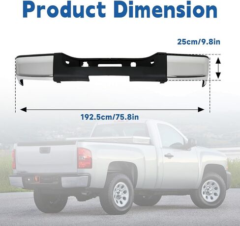 Silscvtt Chrome Steel Complete Rear Bumper Assembly Replacement for 2007-2013 Silverado Sierra 1500 GM1103147 22932803 in Kuwait