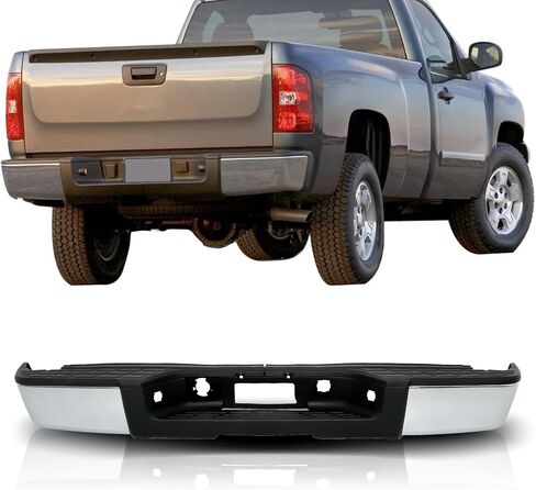 Silscvtt Chrome Steel Complete Rear Bumper Assembly Replacement for 2007-2013 Silverado Sierra 1500 GM1103147 22932803 in Kuwait