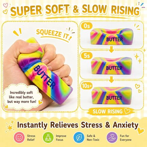 4pcs Colorful Butter Squishies, Soft Butter-Shaped Slow Rising Squishy, Stress Relief Anxiety Relaxation Squeezes, Big Butter Squeeze 4 oz with Milk Aroma, Party Favors and Classroom Prizes in Saudi Arabia