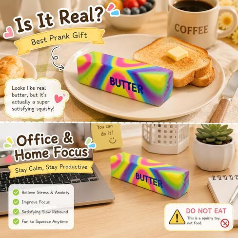 4pcs Colorful Butter Squishies, Soft Butter-Shaped Slow Rising Squishy, Stress Relief Anxiety Relaxation Squeezes, Big Butter Squeeze 4 oz with Milk Aroma, Party Favors and Classroom Prizes in Saudi Arabia