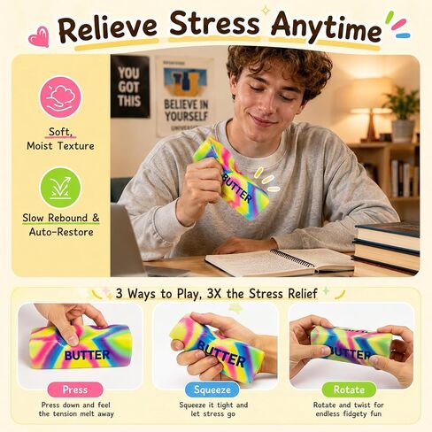 4pcs Colorful Butter Squishies, Soft Butter-Shaped Slow Rising Squishy, Stress Relief Anxiety Relaxation Squeezes, Big Butter Squeeze 4 oz with Milk Aroma, Party Favors and Classroom Prizes in Saudi Arabia