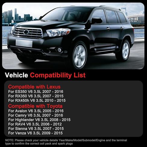 حزمة ملف الإشعال إيريديوم شمعات الإشعال تناسب (V6 3.5L) لتويوتا كامري 2007-2016، أفالون 2005-2016، هايلاندر RAV4 سيينا فينزا، تناسب لكزس ES350 RX350 RX450h، يستبدل # UF487 6619 in Kuwait