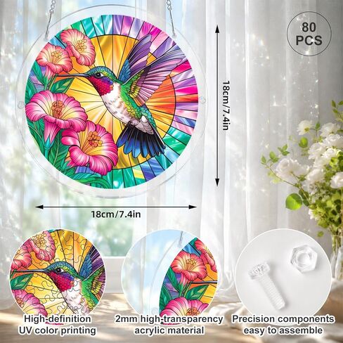 Acrylic Puzzle Suncatcher, Hummingbird Suncatcher Puzzle Stained Glass Acrylic Jigsaw Window Hanging, DIY Sun Catcher Puzzle with Unique Irregular Pieces, Home Decor Gift for Women Mom in Saudi Arabia