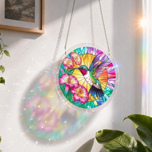 Acrylic Puzzle Suncatcher, Hummingbird Suncatcher Puzzle Stained Glass Acrylic Jigsaw Window Hanging, DIY Sun Catcher Puzzle with Unique Irregular Pieces, Home Decor Gift for Women Mom in Saudi Arabia