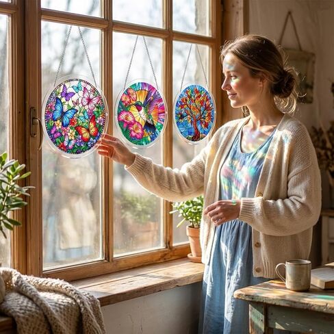 Acrylic Puzzle Suncatcher, Hummingbird Suncatcher Puzzle Stained Glass Acrylic Jigsaw Window Hanging, DIY Sun Catcher Puzzle with Unique Irregular Pieces, Home Decor Gift for Women Mom in Saudi Arabia