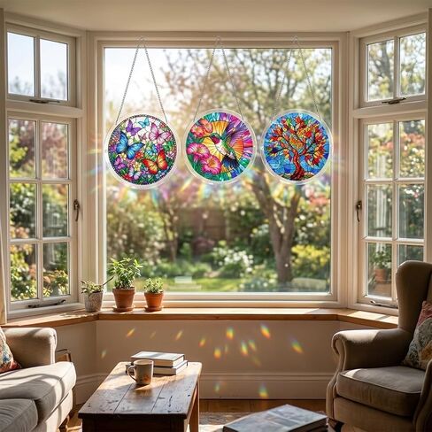 Acrylic Puzzle Suncatcher, Hummingbird Suncatcher Puzzle Stained Glass Acrylic Jigsaw Window Hanging, DIY Sun Catcher Puzzle with Unique Irregular Pieces, Home Decor Gift for Women Mom in Saudi Arabia