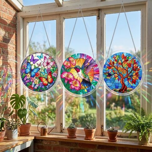 Acrylic Puzzle Suncatcher, Hummingbird Suncatcher Puzzle Stained Glass Acrylic Jigsaw Window Hanging, DIY Sun Catcher Puzzle with Unique Irregular Pieces, Home Decor Gift for Women Mom in Saudi Arabia