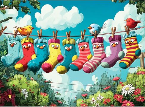 300 Piece Puzzles for Adults, Colorful Hanging Socks & Bird Garden Jigsaw Puzzle, Whimsical Outdoor Scene 300 Piece Puzzle, Fun Family Activity, Stress Relief Gift for Adults & Seniors, 20.5 x 15 in in Saudi Arabia