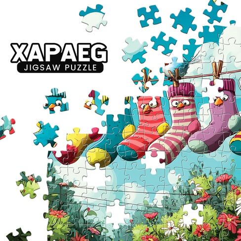 300 Piece Puzzles for Adults, Colorful Hanging Socks & Bird Garden Jigsaw Puzzle, Whimsical Outdoor Scene 300 Piece Puzzle, Fun Family Activity, Stress Relief Gift for Adults & Seniors, 20.5 x 15 in in Saudi Arabia