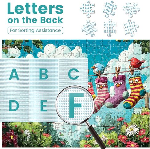 300 Piece Puzzles for Adults, Colorful Hanging Socks & Bird Garden Jigsaw Puzzle, Whimsical Outdoor Scene 300 Piece Puzzle, Fun Family Activity, Stress Relief Gift for Adults & Seniors, 20.5 x 15 in in Saudi Arabia