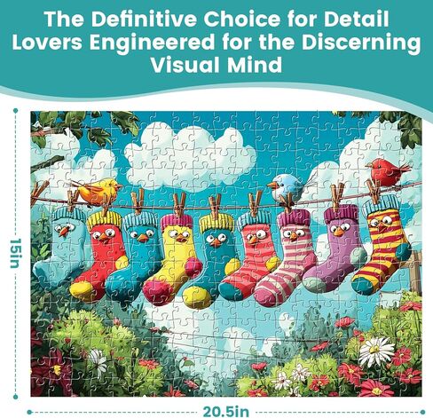 300 Piece Puzzles for Adults, Colorful Hanging Socks & Bird Garden Jigsaw Puzzle, Whimsical Outdoor Scene 300 Piece Puzzle, Fun Family Activity, Stress Relief Gift for Adults & Seniors, 20.5 x 15 in in Saudi Arabia