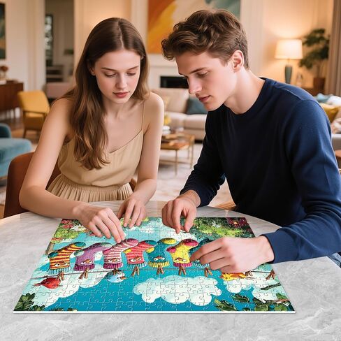 300 Piece Puzzles for Adults, Colorful Hanging Socks & Bird Garden Jigsaw Puzzle, Whimsical Outdoor Scene 300 Piece Puzzle, Fun Family Activity, Stress Relief Gift for Adults & Seniors, 20.5 x 15 in in Saudi Arabia