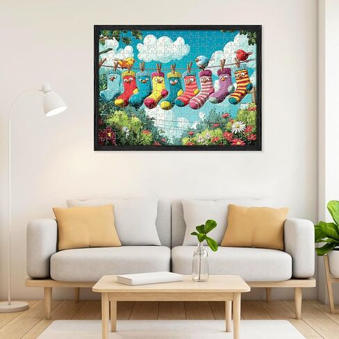 300 Piece Puzzles for Adults, Colorful Hanging Socks & Bird Garden Jigsaw Puzzle, Whimsical Outdoor Scene 300 Piece Puzzle, Fun Family Activity, Stress Relief Gift for Adults & Seniors, 20.5 x 15 in in Saudi Arabia