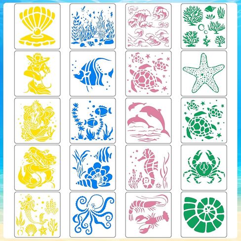 Stencils for Kids Ocean Creatures Stencils Templates Set Sea Life Mermaid Stencil for Girl Reusable Undersea Theme Drawing Stencil for Painting, Great Christmas Gift for Boy Girl in Saudi Arabia