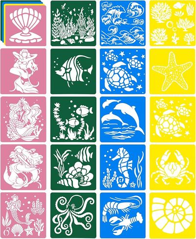 Stencils for Kids Ocean Creatures Stencils Templates Set Sea Life Mermaid Stencil for Girl Reusable Undersea Theme Drawing Stencil for Painting, Great Christmas Gift for Boy Girl in Saudi Arabia