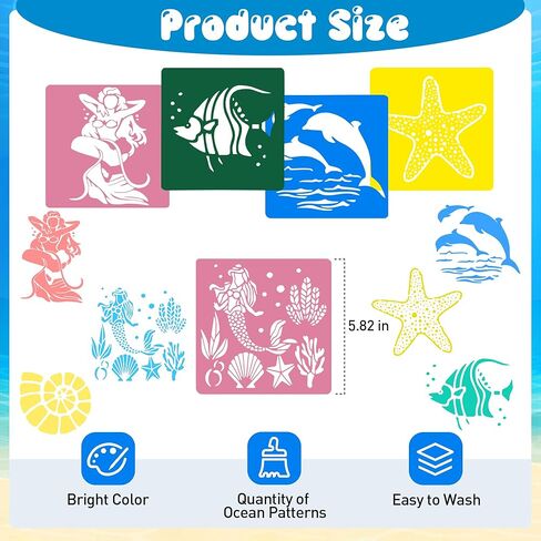 Stencils for Kids Ocean Creatures Stencils Templates Set Sea Life Mermaid Stencil for Girl Reusable Undersea Theme Drawing Stencil for Painting, Great Christmas Gift for Boy Girl in Saudi Arabia