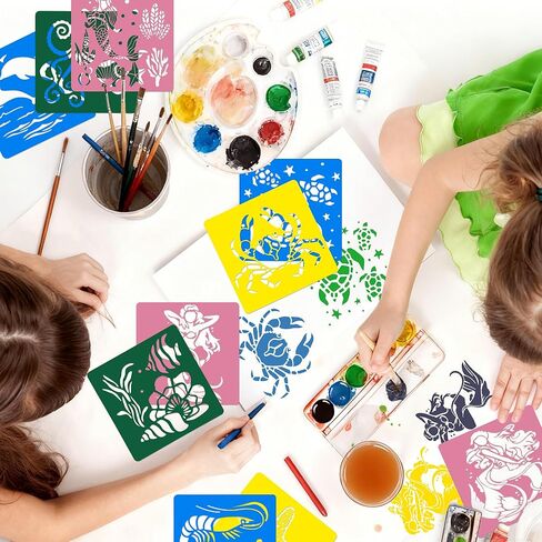 Stencils for Kids Ocean Creatures Stencils Templates Set Sea Life Mermaid Stencil for Girl Reusable Undersea Theme Drawing Stencil for Painting, Great Christmas Gift for Boy Girl in Saudi Arabia