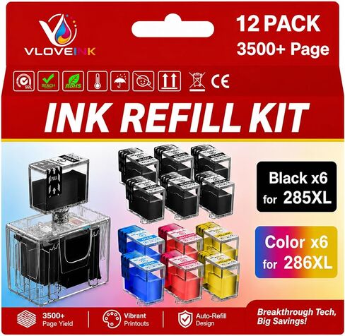 PG-285XL CL-286XL Ink Refill Kit for Canon 285XL 286XL Ink Cartridges Compatible for Canon 285 286 PG-285 CL-286 XL Work with Pixma TS7720 TS7722 TR7820 Printer Ink (12-Pack, 6BK/2C/2M/2Y) in Saudi Arabia