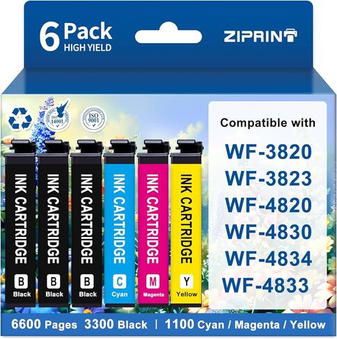استبدال خرطوشة الحبر المعاد تصنيعها من ZIPRINT لحزمة التحرير والسرد لخراطيش الحبر EPSON 822XL المتوافقة مع حبر الطابعة WF-4830 WF-3820 WF-4820 WF-4833 WF-4834 (3 * أسود/سماوي/أرجواني/أصفر) in Kuwait
