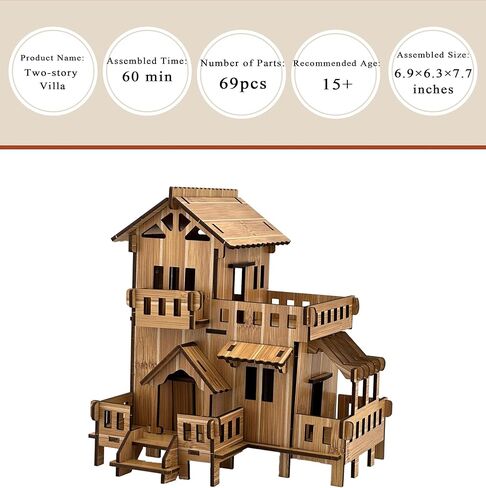 3D Puzzles for Adults, Log Cabin DIY Wooden House Model Kits for Adults to Build, Country Cottage Building Model, 3D Jigsaw Brain Teaser Puzzle, Dollhouse (FGHFH) in Saudi Arabia