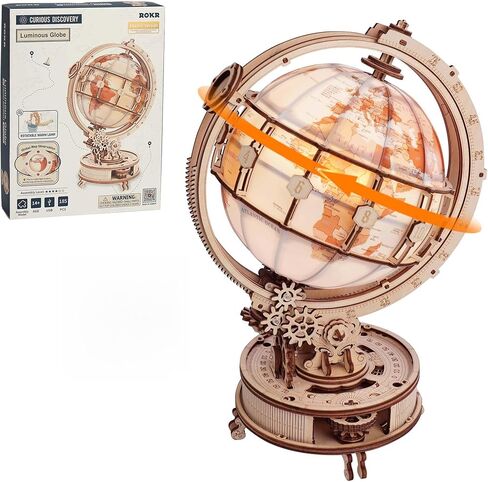 ROKR 3D Puzzle Globe with LED Light & Rotating Motor, 5-Hour Assembly Model, Educational Building Kit for Adults & Teens, Night Light Decoration in Saudi Arabia