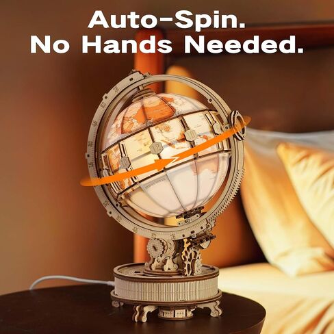 ROKR 3D Puzzle Globe with LED Light & Rotating Motor, 5-Hour Assembly Model, Educational Building Kit for Adults & Teens, Night Light Decoration in Saudi Arabia