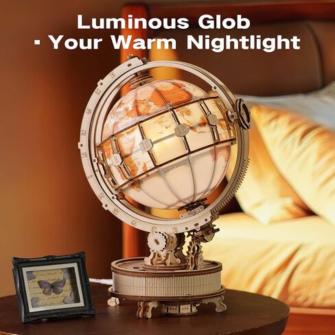 ROKR 3D Puzzle Globe with LED Light & Rotating Motor, 5-Hour Assembly Model, Educational Building Kit for Adults & Teens, Night Light Decoration in Saudi Arabia
