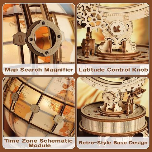 ROKR 3D Puzzle Globe with LED Light & Rotating Motor, 5-Hour Assembly Model, Educational Building Kit for Adults & Teens, Night Light Decoration in Saudi Arabia