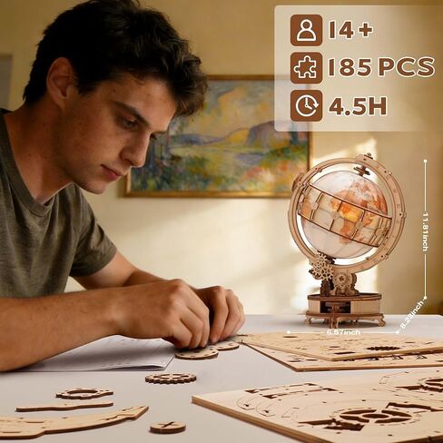 ROKR 3D Puzzle Globe with LED Light & Rotating Motor, 5-Hour Assembly Model, Educational Building Kit for Adults & Teens, Night Light Decoration in Saudi Arabia