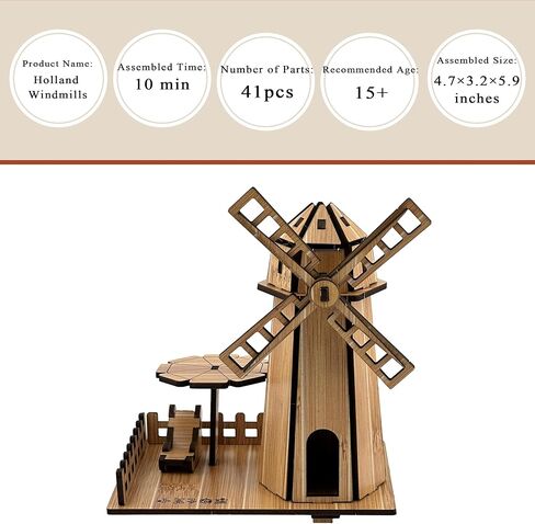 3D Puzzles for Adults, Log Cabin DIY Wooden House Model Kits for Adults to Build, Country Cottage Building Model, 3D Jigsaw Brain Teaser Puzzle, Dollhouse (Holland Windmill) in Saudi Arabia