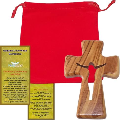Holy Land Market Large and thick Wall Tau hand carved olive wood Tau Cross - Hanging (16 cm or 6.5 inches) with Certificate in Saudi Arabia