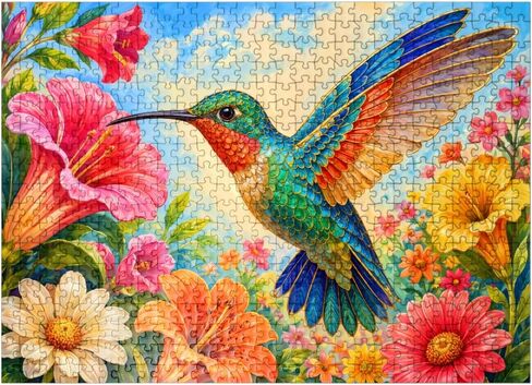 MyPuzzle Jeweled Hummingbird Flower Garden - Premium 300 Piece Jigsaw Puzzle for Adults in Kuwait