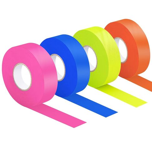 YLTOLOO 4 Pieces Fluorescent Flagging Tape, Non-Adhesive Plastic Ribbon Neon Tape, 0.78"x788’ Marking Tape for Boundaries and Hazardous Areas, Tree Marking, Hunting, Trail Marking in Saudi Arabia