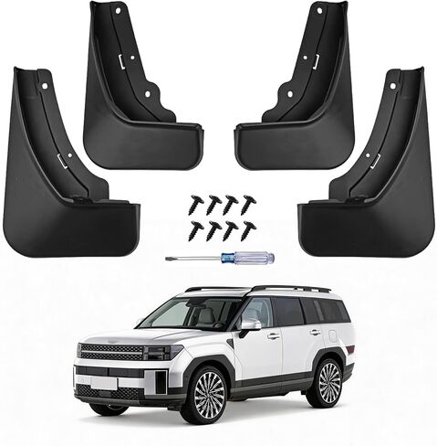 No Drill Mud Flaps for 2024-2026 Hyundai Santa Fe SUV, Heavy Duty Front & Rear All Weather Splash Guards Set for SE/SEL/XRT/Limited/Calligraphy/Hybrid Models, OEM-Style Black Mud Guards in Saudi Arabia