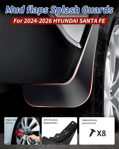 No Drill Mud Flaps for 2024-2026 Hyundai Santa Fe SUV, Heavy Duty Front & Rear All Weather Splash Guards Set for SE/SEL/XRT/Limited/Calligraphy/Hybrid Models, OEM-Style Black Mud Guards in Saudi Arabia