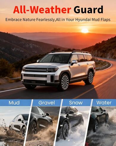 No Drill Mud Flaps for 2024-2026 Hyundai Santa Fe SUV, Heavy Duty Front & Rear All Weather Splash Guards Set for SE/SEL/XRT/Limited/Calligraphy/Hybrid Models, OEM-Style Black Mud Guards in Saudi Arabia